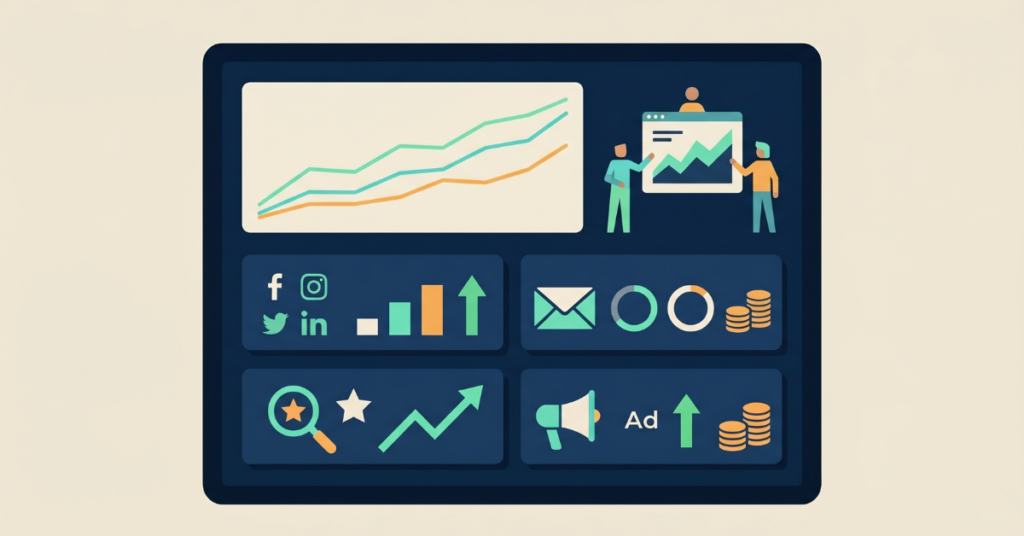 marketing, local, SEO, PPC, Google, ads, business, profile, social, media, content, email, reviews, leads, organic, paid, search, Pinterest, Instagram, Facebook, Houzz, Angi, carpet, hardwood